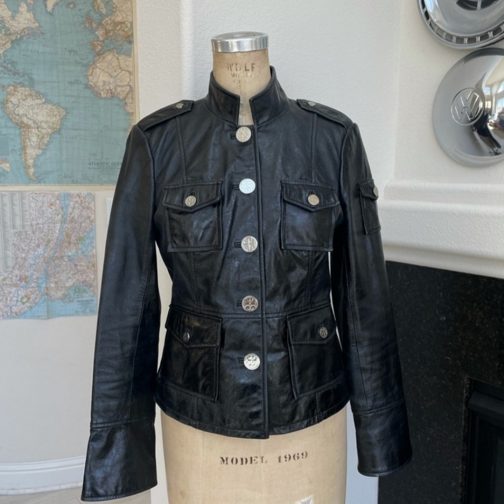 Tory Burch leather jacket silver buttons
